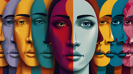 Background Illustration abstract faces in vibrant color theme