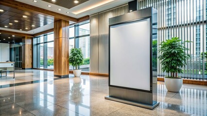 Wall Mural - A blank advertising billboard frame on an office lobby wall for mock up designs, advertisement, copy space, concept, marketing