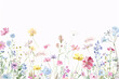 © youriy - A vibrant meadow with a variety of colorful flowers in full bloom against a white background