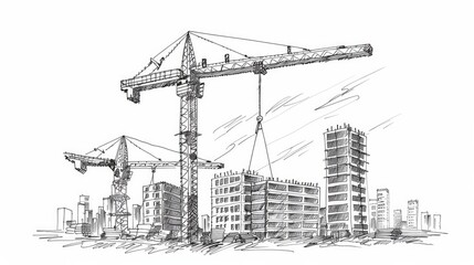 Poster - A handdrawn sketch of a construction site is illustrated in vector format