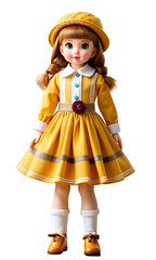 Wall Mural - A doll in a yellow dress on a transparent background, generated by AI, PNG transparent background