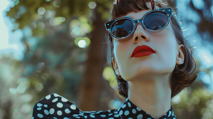 Poster - Vintage-inspired outfit with retro sunglasses and a polka dot dress