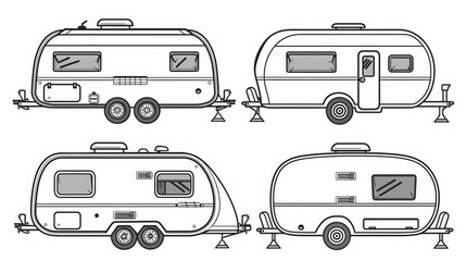 Wall Mural - Line drawing of trailer over white background.