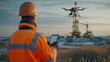 © komgritch - Experienced engineer guiding a drone over an oil drilling site