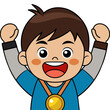 © Dodi - Happy kawaii cartoon boy celebrating a victory or achievement