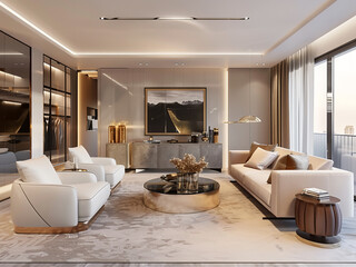 Wall Mural - A modern and beautiful apartment in a luxurious new location, featuring a stunning living room