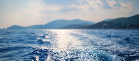Wall Mural - A scenic sea view from a yacht trip, featuring a blurred background and space for text
