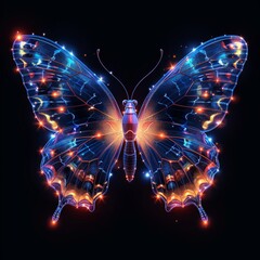 Wall Mural - Illuminating shinning glowing beautiful butterfly over dark background.