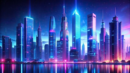 Futuristic neon city skyline with glowing skyscrapers and modern architecture , urban, cityscape, neon lights