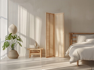 Wall Mural - Immerse yourself in a light-filled bedroom complemented by a bicycle and mirror