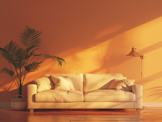 Wall Mural - The interior design of this living room showcases a sofa and armchairs set against a radiant wall