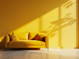 Wall Mural - A modern room adorned with a vibrant yellow sofa