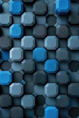 Wall Mural - Blue Hexagons on Black Background