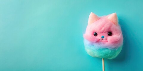 Colorful cotton candy in the shape of a cute cat on a sweet background, cotton candy, colorful, cat, cute, fluffy, sweet