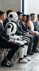 Wall Mural - A robot is sitting in a row of chairs with people in suits