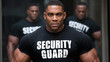 © Luluraschi - big muscular black man wearing SECURITY GUARD black t-shirt at night club