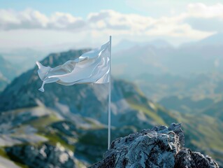 Wall Mural - White flag on mountain summit