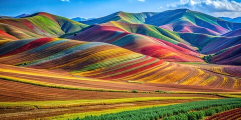 Wall Mural - Colorful hills with lines , vibrant, abstract, landscape, geometric, pattern, design, colorful, gradient, background