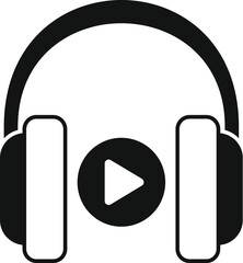 Sticker - Simple black icon of headphones with a play symbol indicating active audio playing