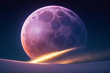 Wall Mural - a purple world bathed in sunlight orbiting the moon in the vast, dark expanse of space.