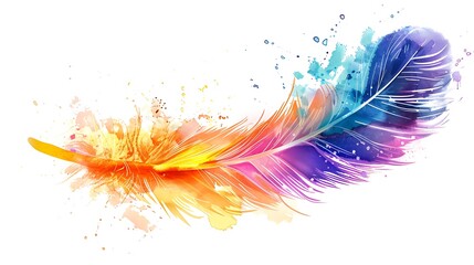 Captivating magic feather in a burst of colors, set against a white background.