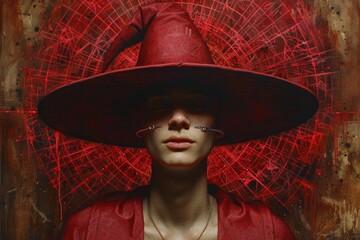 Canvas Print - A woman wearing a red hat and a red dress