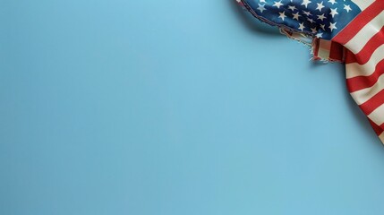 plain pastel blue background with a USA flag theme in the corner and copy space for text on the right