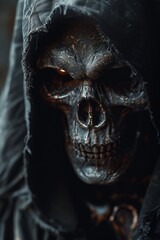 Poster - A skull with a hood over its head