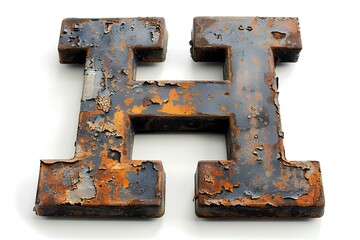 Wall Mural - A rusted metal letter h on a white surface