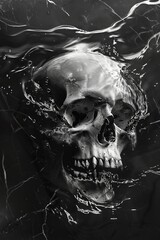 Wall Mural - A skull is floating in water with its mouth open