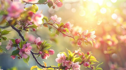 Canvas Print - Blossoming Spring Scene with Blooming Tree and Flowers