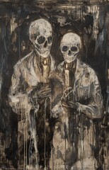 Canvas Print - Two skeletons holding candles in their hands