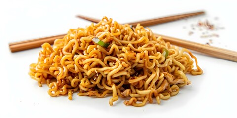 Wall Mural - Isolated yakisoba noodles on white background Asian cuisine created with technology. Concept Yakisoba Noodles, Asian Cuisine, Isolated Object, Food Photography, Tech-Inspired Cooking