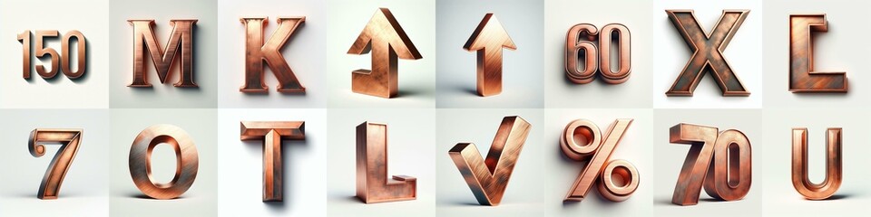 Patina copper metal Lettering Typeface. AI generated illustration