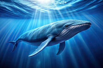 Wall Mural - Blue whale gracefully swimming on background, blue whale, underwater, marine life, ocean, nature, wildlife, majestic