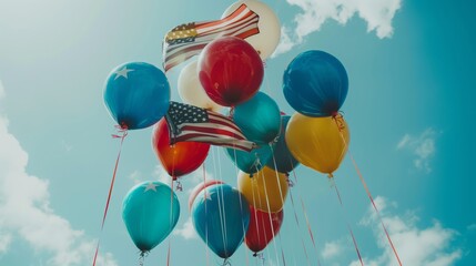 a bunch of balloons with the american flag on them