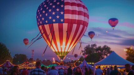 Wall Mural - a large american flag is being flown by a hot air balloon