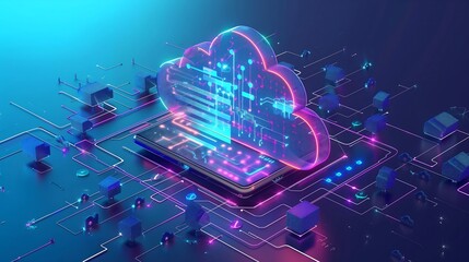 Wall Mural - Cloud storage for downloading an isometric