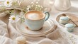 © PD - A tasty coffee in a beautiful cup in a boho interior, realistic photo