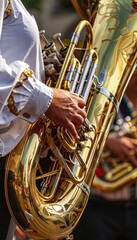 Traditional Bavarian Tuba Played by Musician at Oktoberfest Celebration for Festive Print and Poster Design