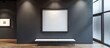 © CREATER CENTER - Single white blank frame on a charcoal grey wall with focused lighting, an empty museum bench adds a modern touch.