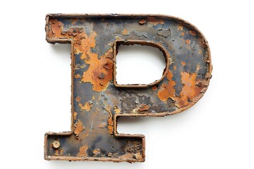 Wall Mural - A rusted metal letter p on a white surface