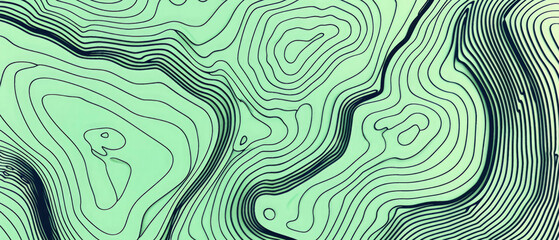 Black topographic line isolated on pastell green background texture, top view, contour map background, geographic grid map, seamless pattern