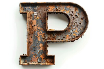 Wall Mural - A rusted metal letter p on a white wall