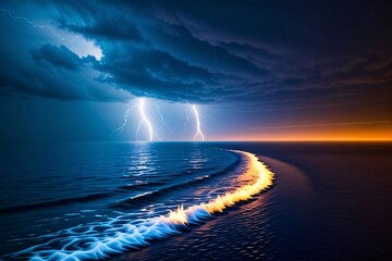 Wall Mural - sunny sky and blue ocean with rolling waves