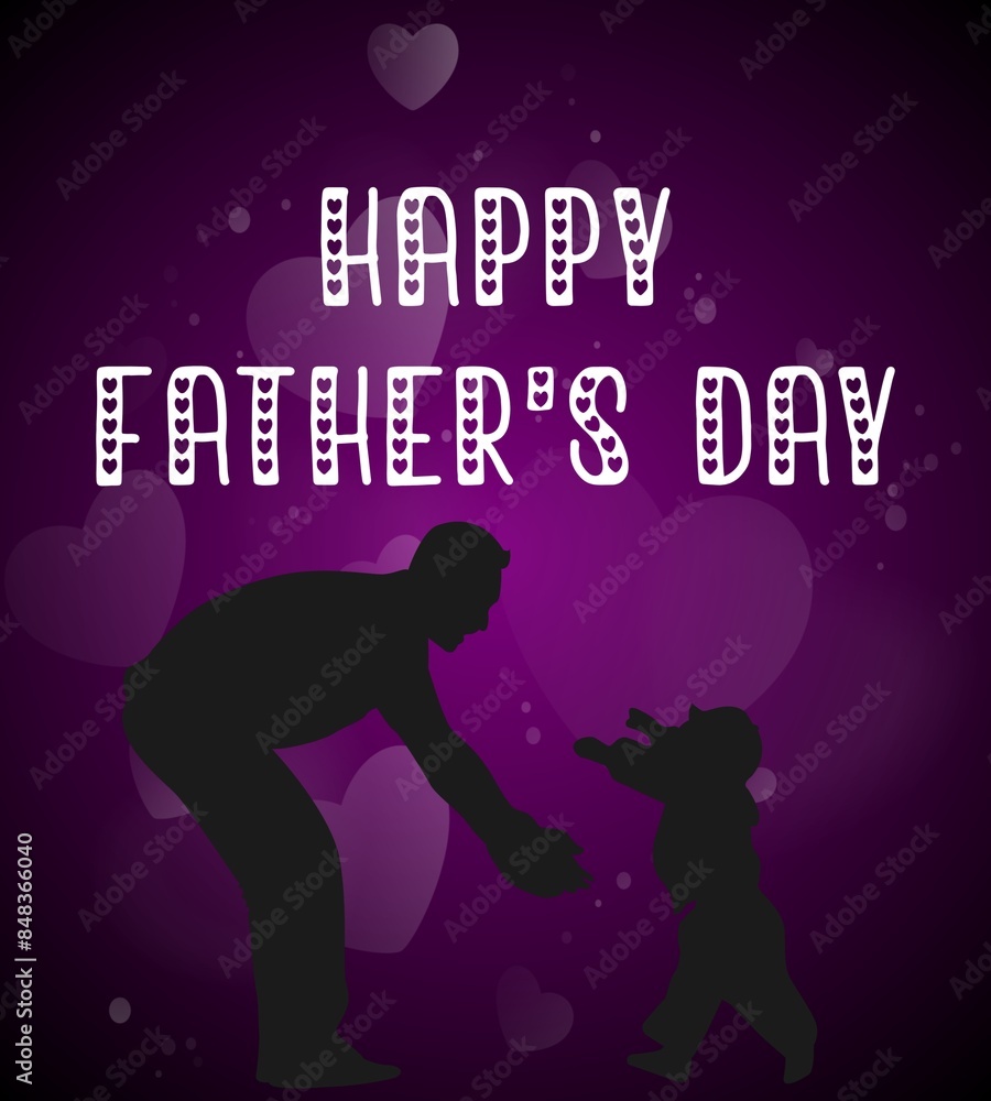 Silhouette of Father and Child Under Night Sky with Happy Father's Day Message