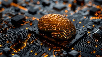 Wall Mural - Close Up of a Brain Computer Interface Chip on an Electronic Circuit Board