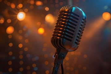 Wall Mural - Colorful Microphone and Stage Lights for Musical Performance
