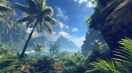 Canvas Print - Exotic Paradise with Overhanging Palms