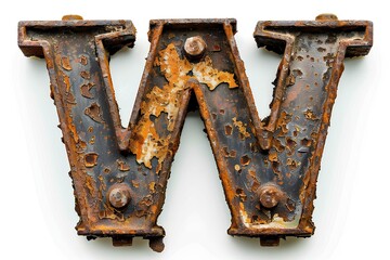 Wall Mural - A rusted metal letter w on a white background